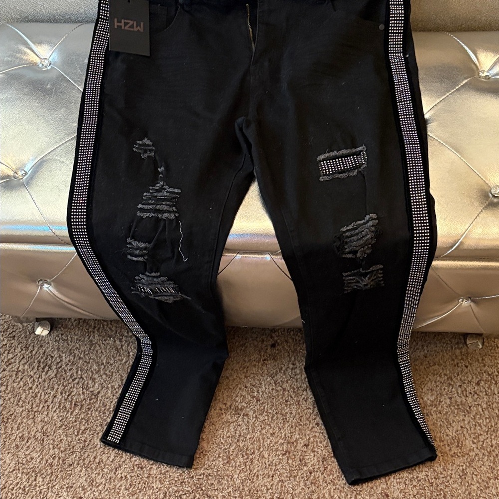 Men's Black Bootcut Jeans with Rhinestone Detailing